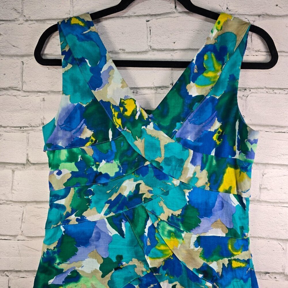 WOMENS CALVIN KLEIN ABSTRACT WATERCOLOR FLORAL SHUTTER PLEAT SLEEVELESS SIZE 8 - Picture 2 of 5